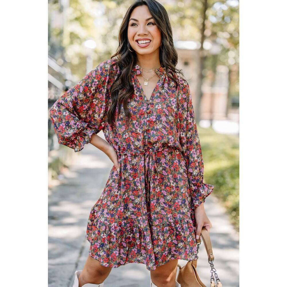 Shop The Mint Floral Ruffle Sleeve Mini Dress Gold Combo Multicolor Size XL